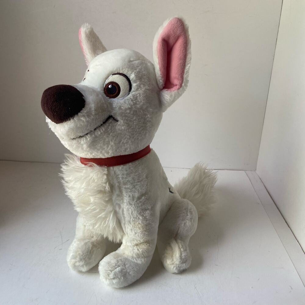 Disney Store Bolt Dog Plush Authentic Patch White Lightning 14" Collar No Tag